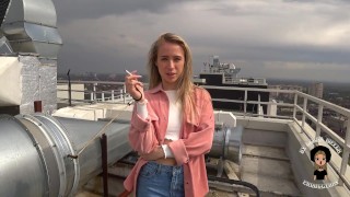 Lustful bitch almost swallowed a guy's dick right on the street